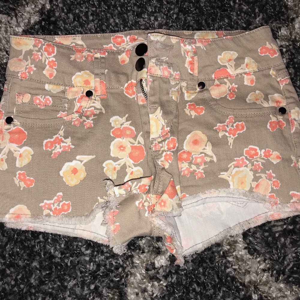 Floral High Waisted Jean Shorts